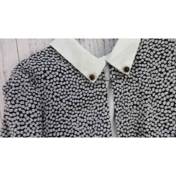 Vintage Liz Roberts Midi Dress Womens Size 14 Gray/White coffee bean prints VTG - Picture 13 of 16